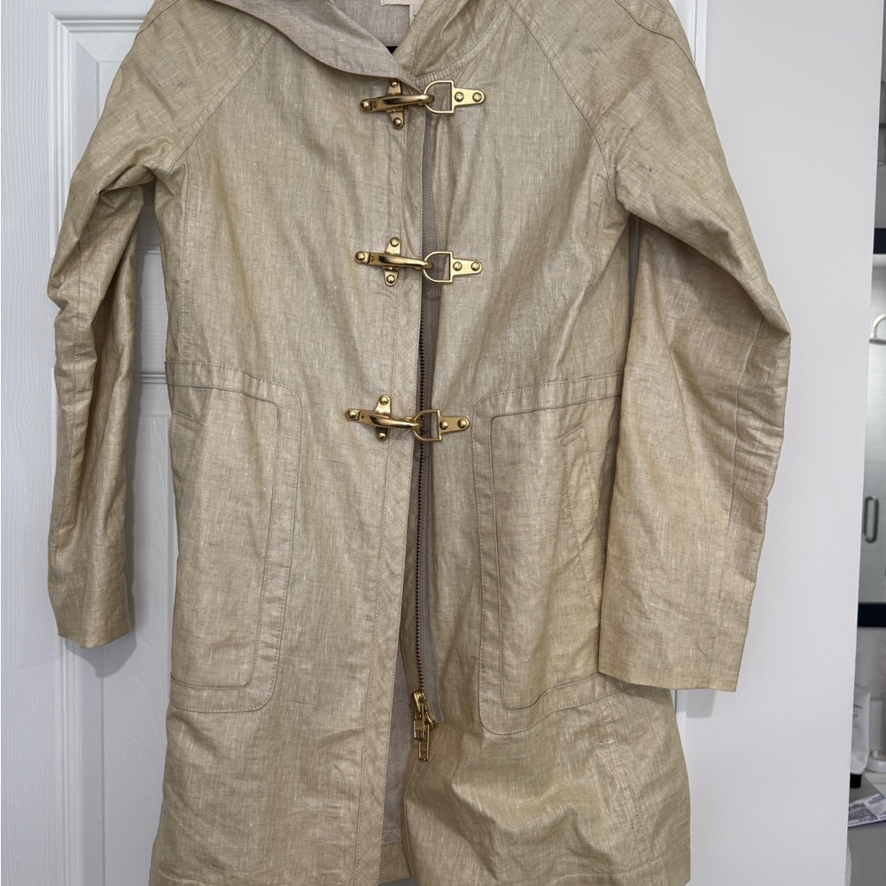 J. Crew Collection Linen Slicker Coat with Gold Accents